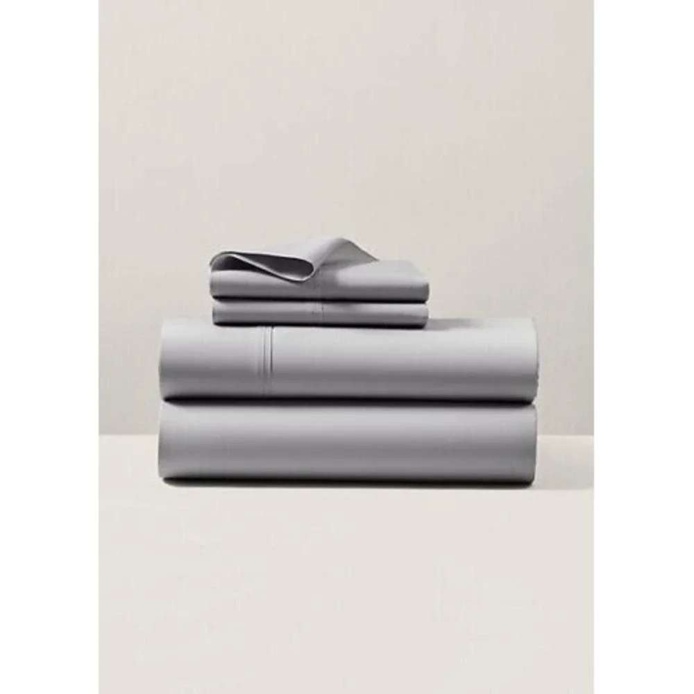 Ralph Lauren Home 464 Thread Count Percale‎ Flat Sheet  Queen Pale Flannel Grey